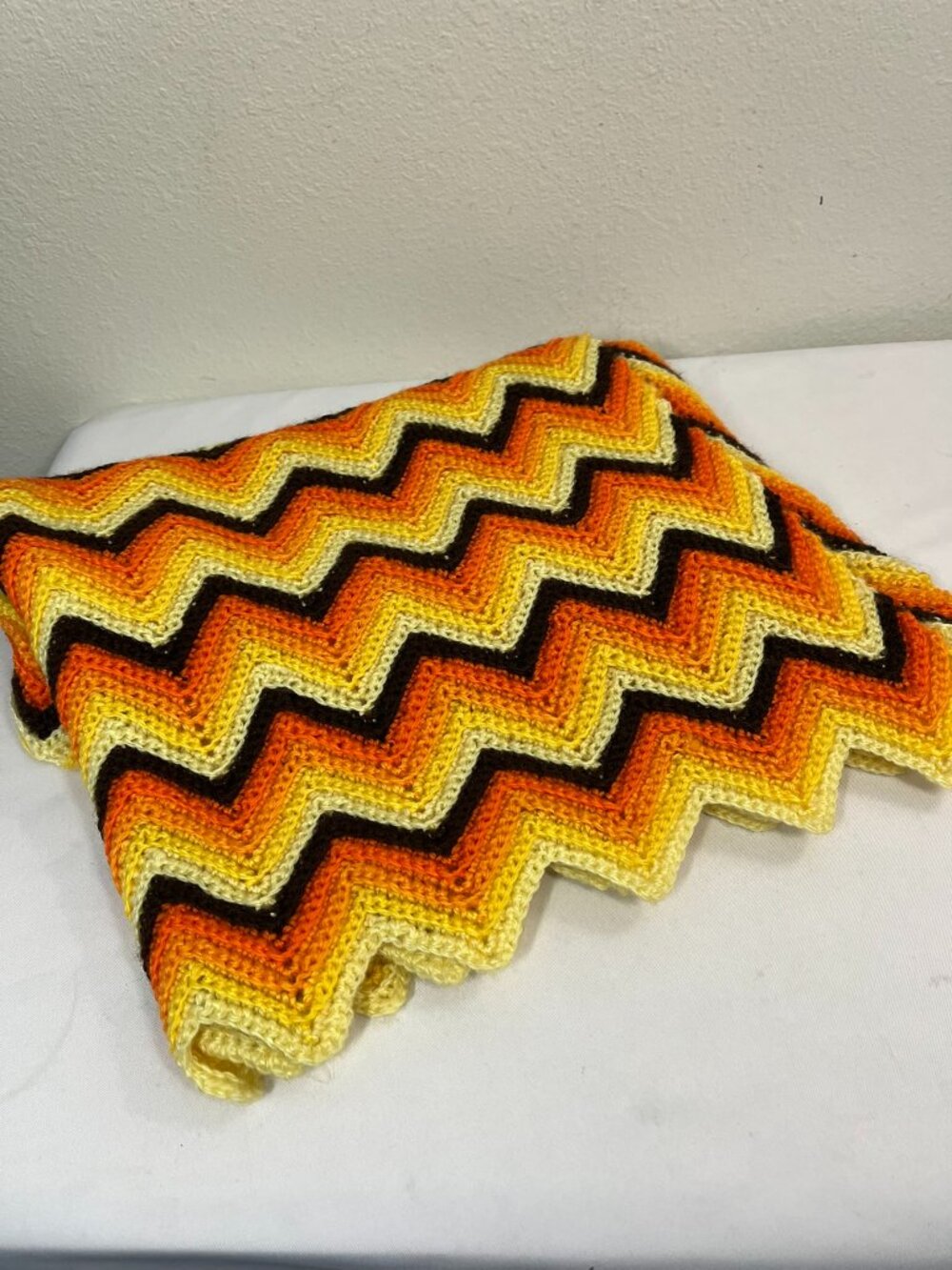 Vintage Fall Afghan Chevron Orange Throw